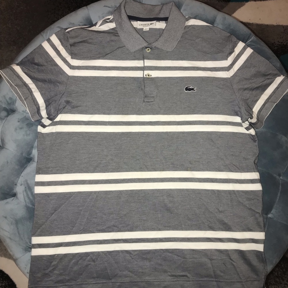 Men’s Lacoste Polo Shirt Gray/Blue Stripe Sz 6/ XL